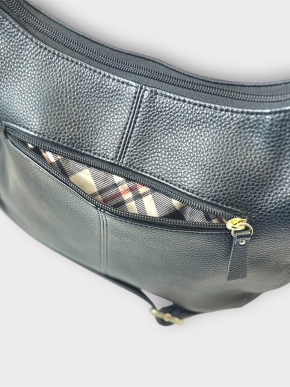 Giani Bernini Womens Leather Hobo Bag Purse Plaid Lining Black Pebble Leather - Picture 11 of 14
